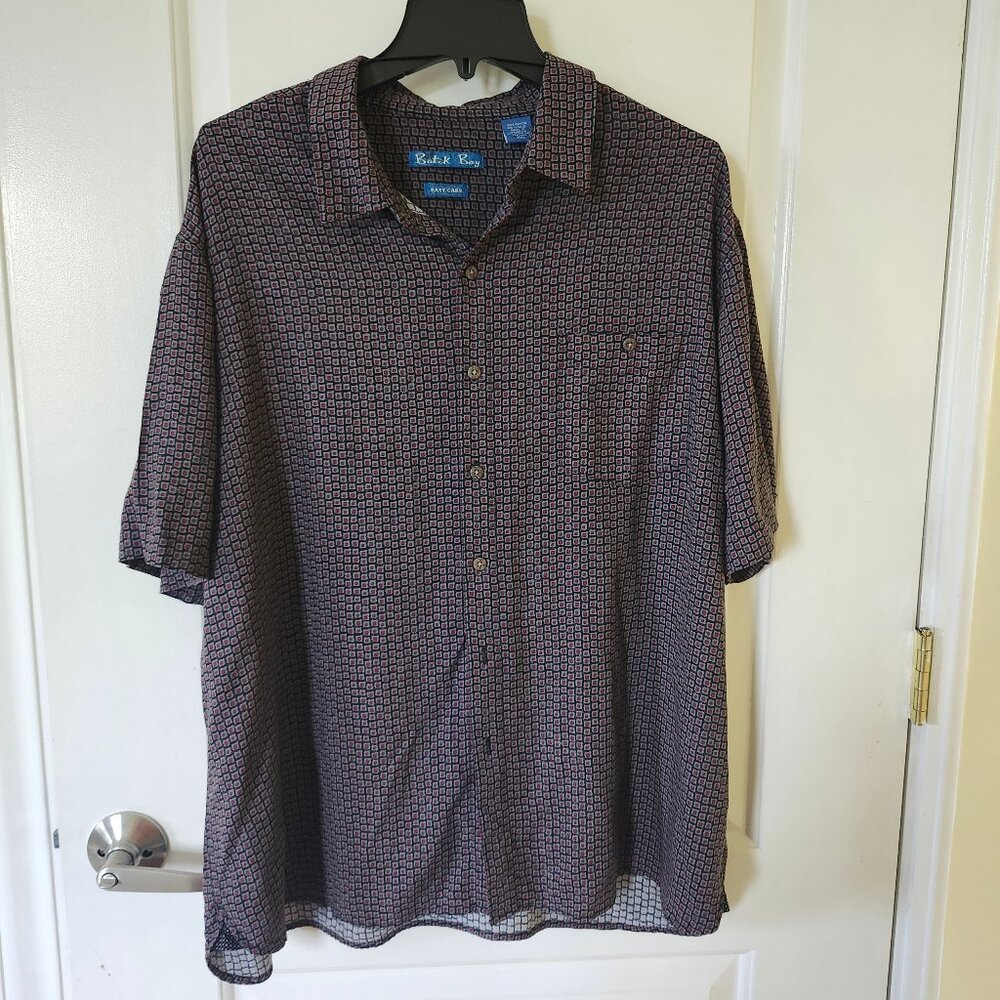 Batik Bay Dress Shirt Mens XXL Button Up Short Sleeve 100% Rayon Geometric